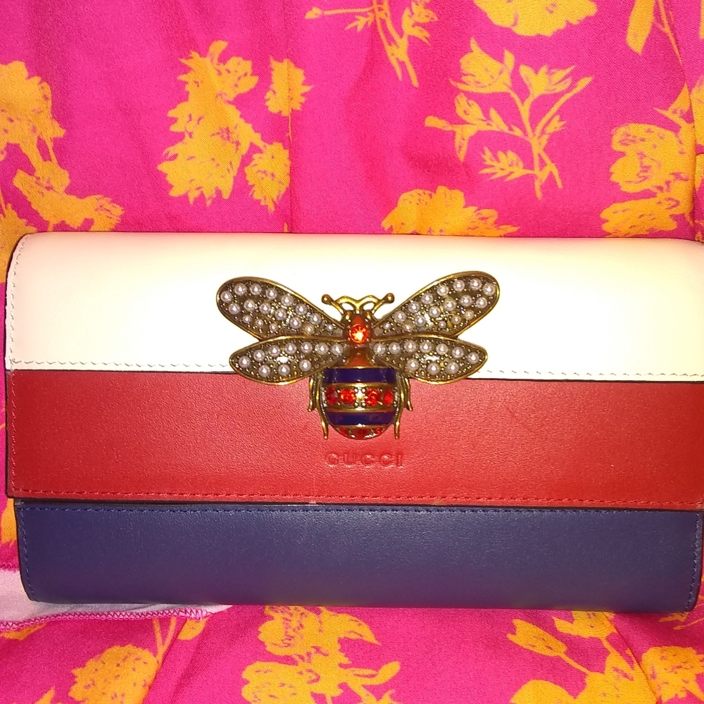 GUCCI QUEEN MARGARET LEATHER TRI-COLOR ZIP AROUND LONG WALLET 🦋